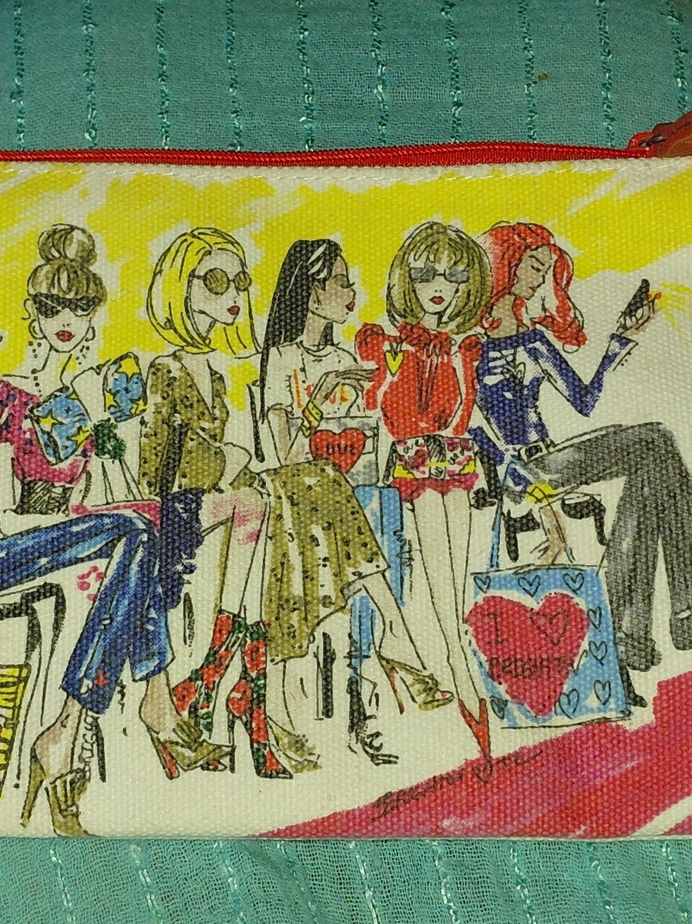 Brighton Illustrated Women Canvas Cosmetic Pouch - Red Zipper, Yellow Background
